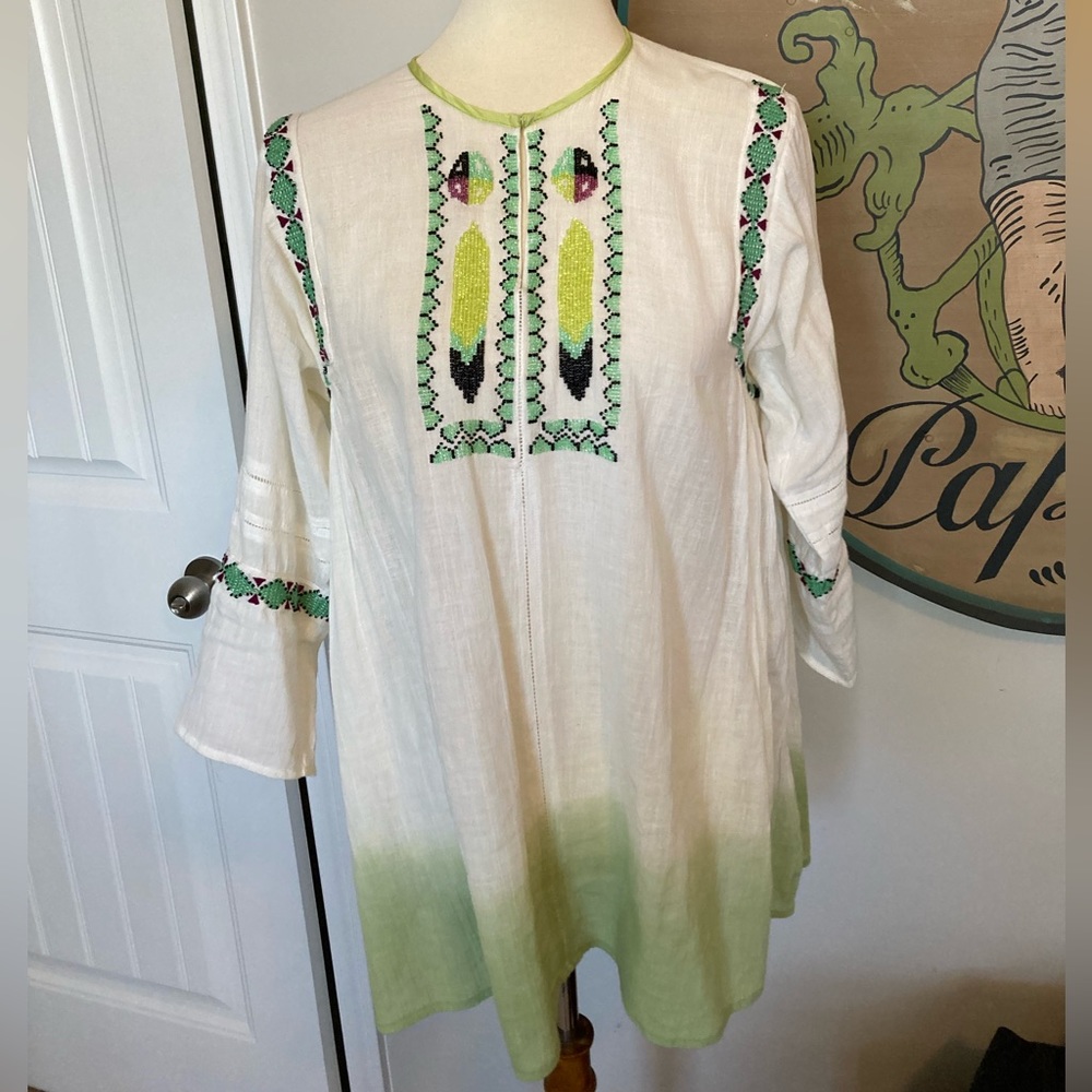 Linen, beads, embroidered tunic top